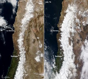 Nieve en la cordillera de los andes captada por la NASA