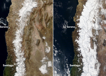 Nieve en la cordillera de los andes captada por la NASA