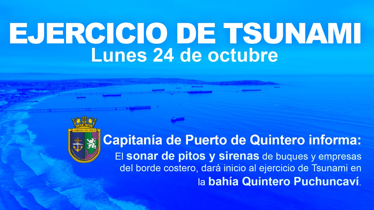 Realizarán un simulacro de tsunami en Quintero el lunes 24 de octubre