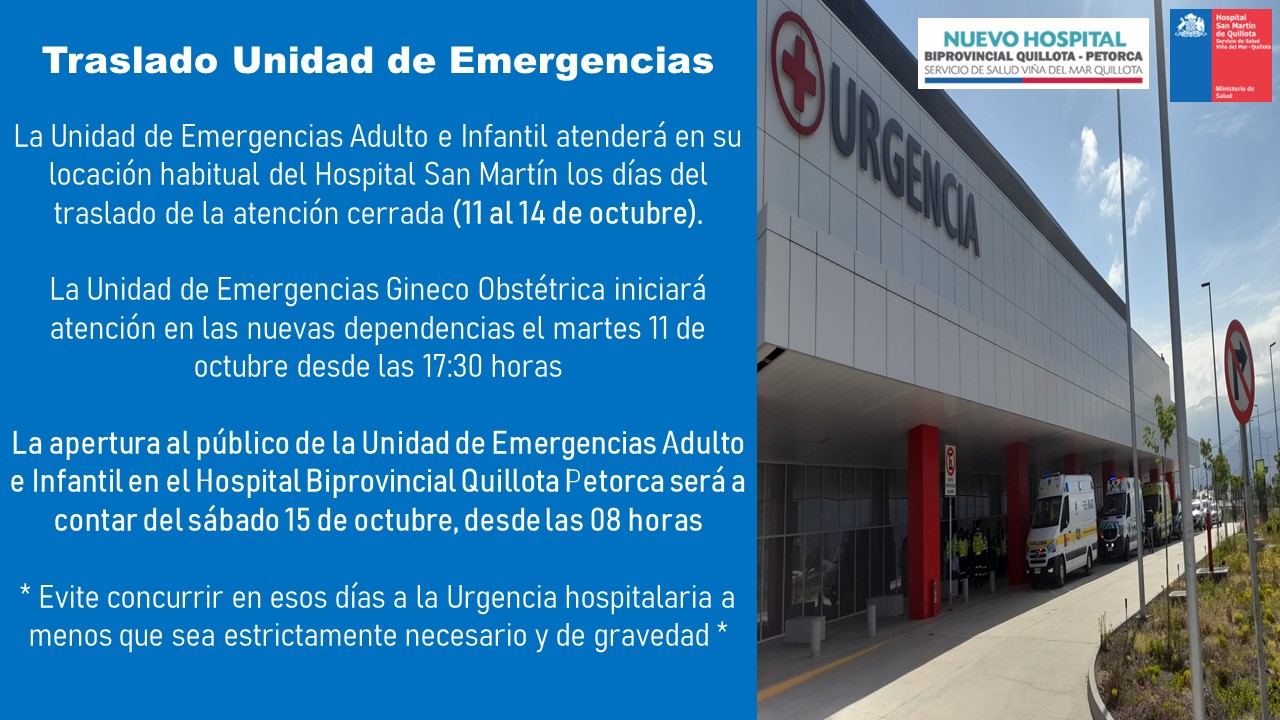 Traslado de Unidad de Emergencias del Hospital San Martín al Hospital Biprovincial Quillota Petorca