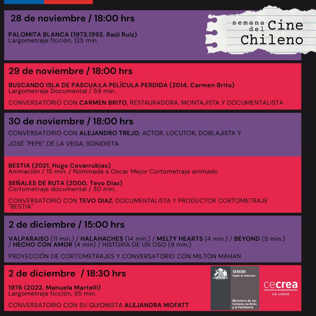 Cartelera de II Semana del Cine Chileno en Cecrea La Ligua