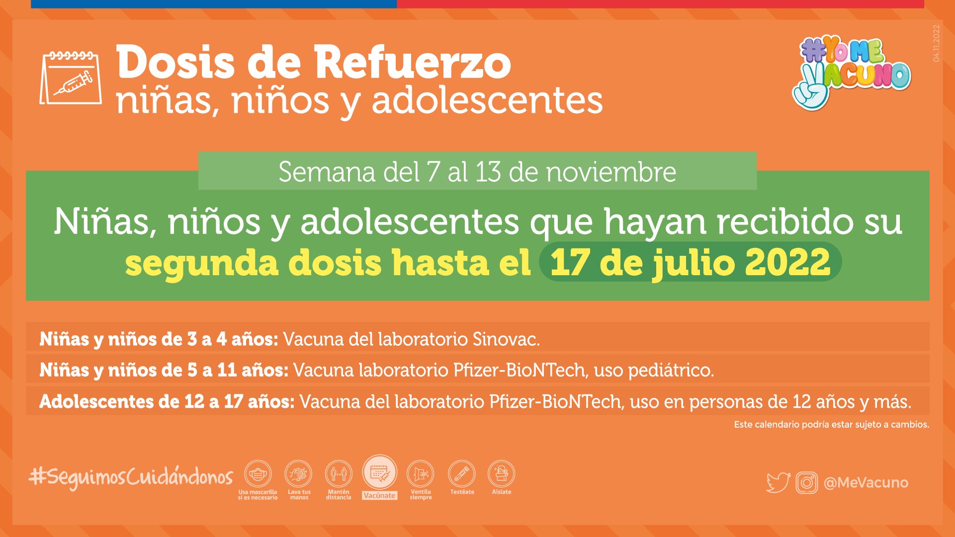 Dosis de refuerzo niños y adolescentes Covid-19 del 7 de noviembre al 13 de noviembre de 2022