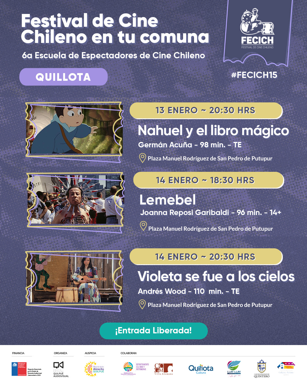 Cartelera en Quillota tiene funciones gratuitas al aire libre