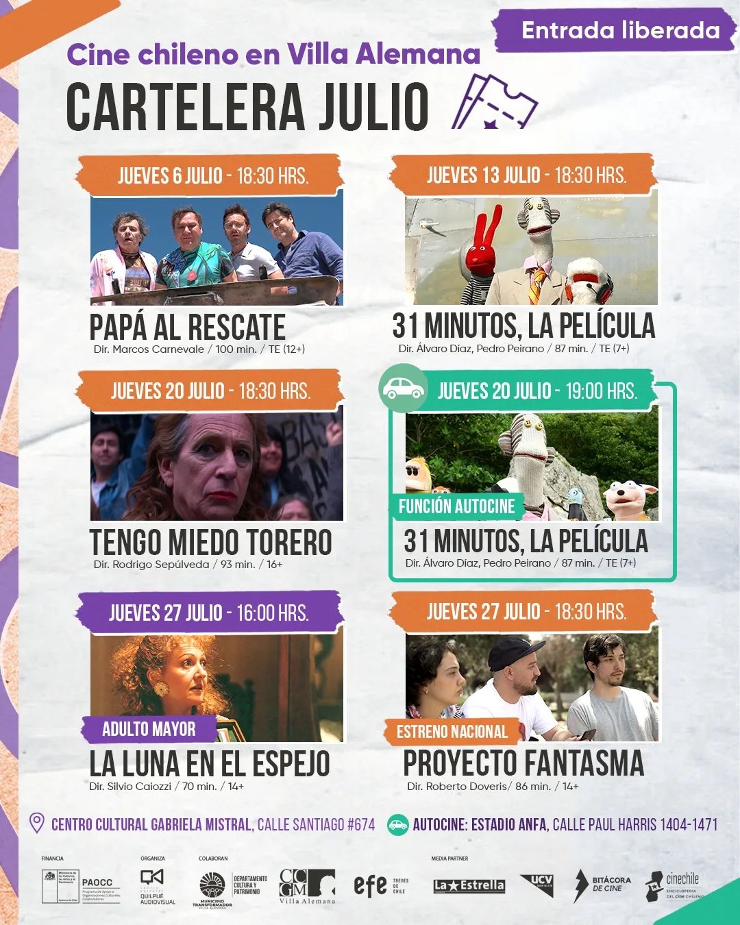 Cartelera de cine en Villa Alemana