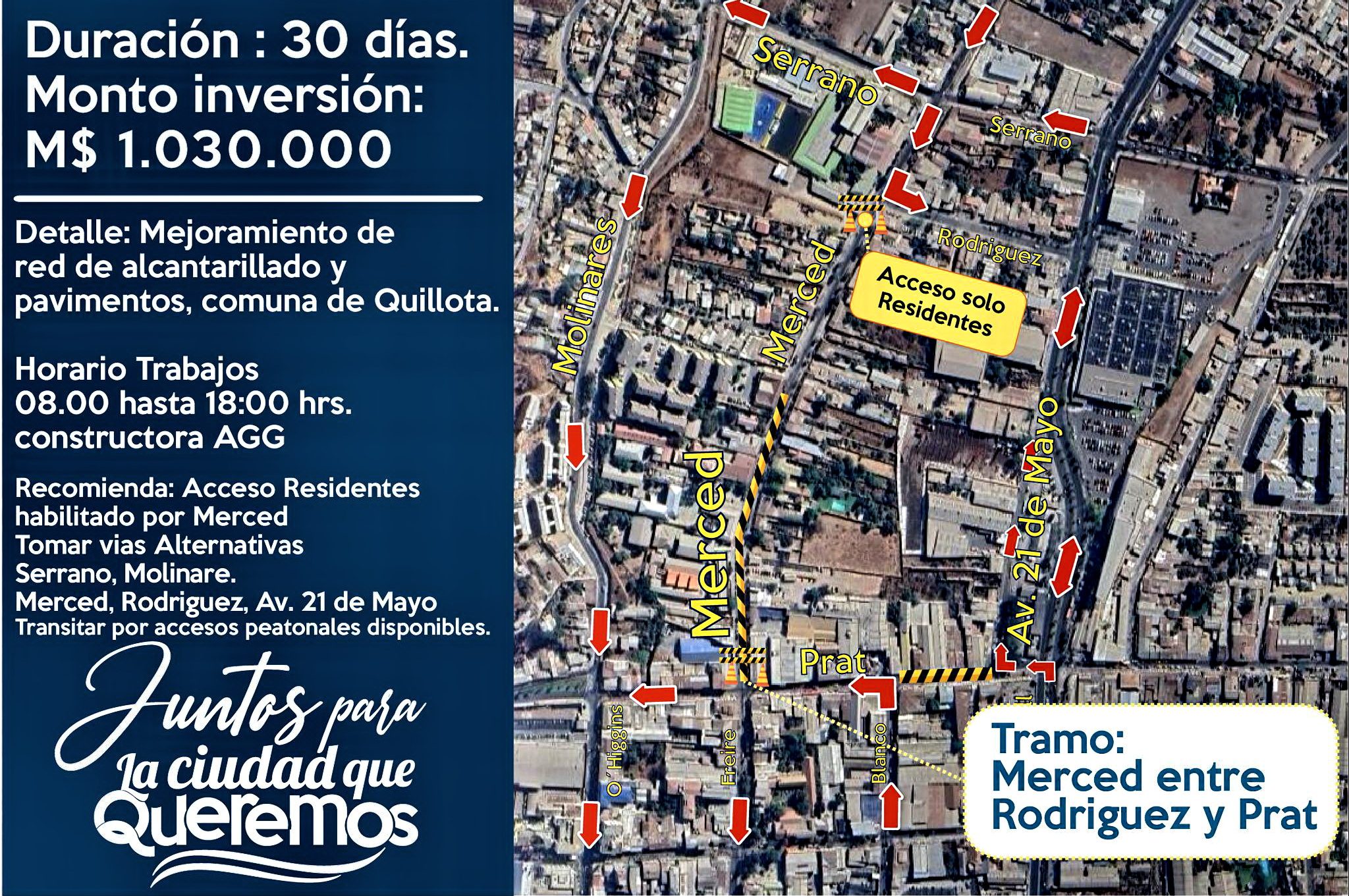 Obras en las calles de Quillota enero 2024