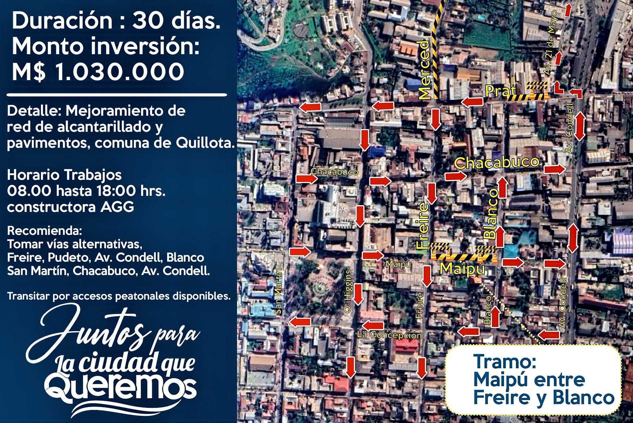 Obras en las calles de Quillota enero 2024