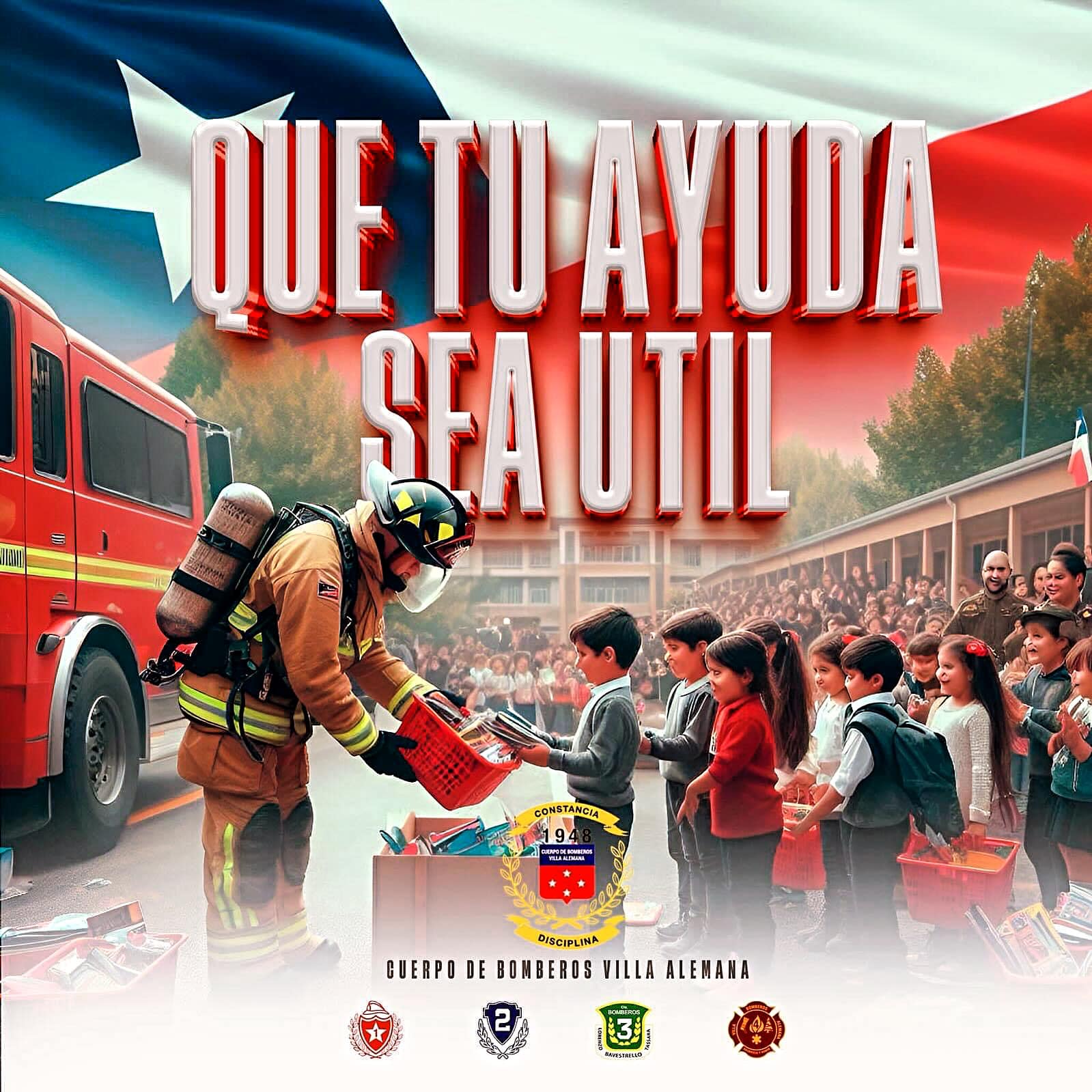 Bomberos de Villa Alemana recolecta útiles escolares en campaña solidaria