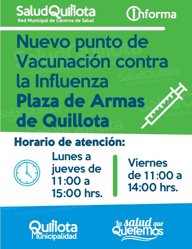 Habilitan nuevo punto de vacunación contra la Influenza en Quillota