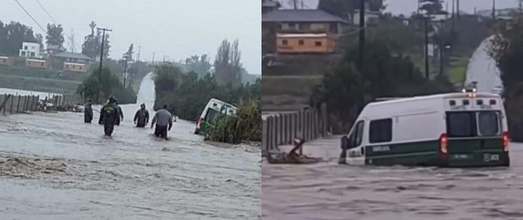 Radiopatrulla de Carabiners inundado en Huape