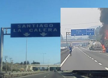 Camión se quema en Ruta 5 Norte