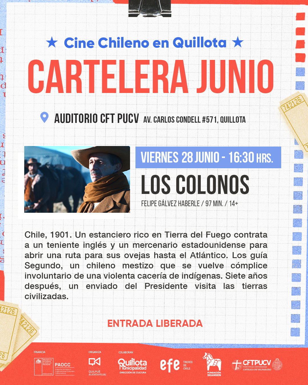 Hoy viernes exhiben gratuitamente la película "Los Colonos" en Quillota