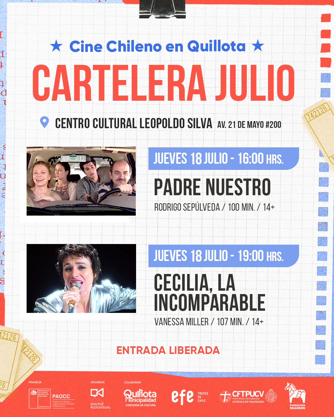 Cartelera de cine en Quillota julio 2024