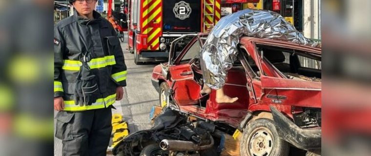 La Calera: Con simbólico auto destrozado, inicia campaña preventiva de Fiestas Patrias