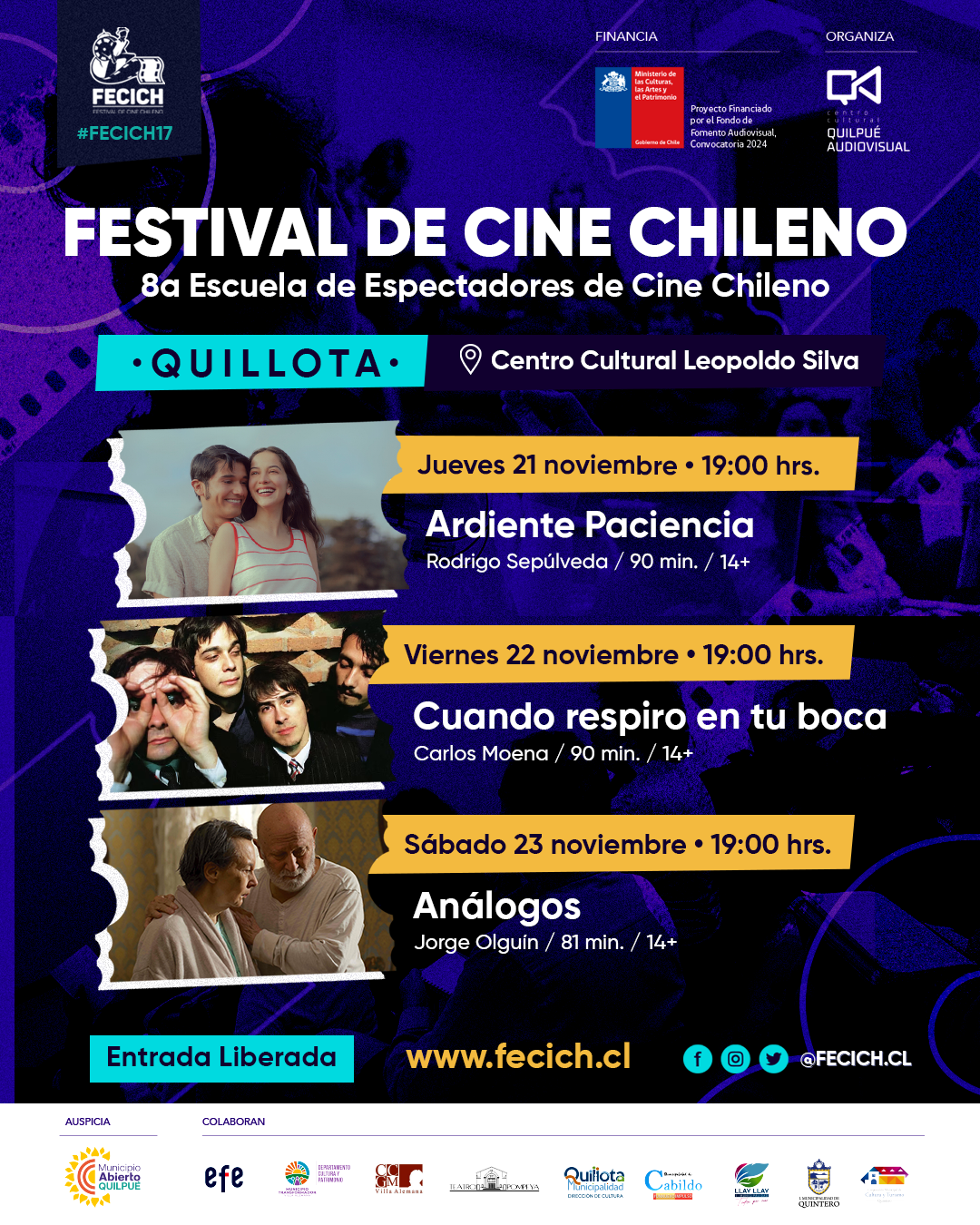 Festival trae tres funciones gratuitas de cine a Quillota