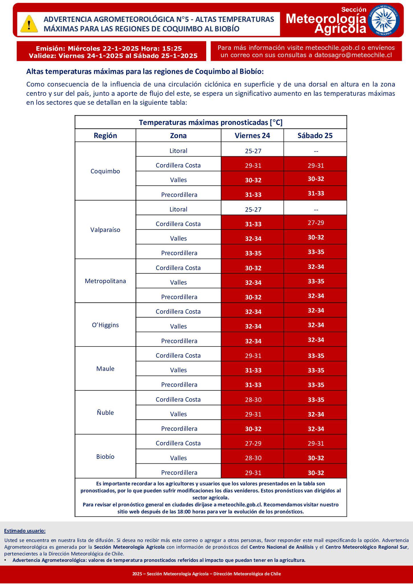 advertencia agrometeorológica región de valparaíso